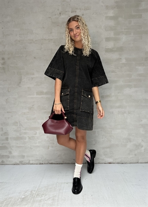Washed stretch cotton boxy kimono mini kjole Black W0793 Ganni